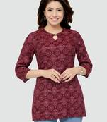 Maroon printed rayon short-kurtis