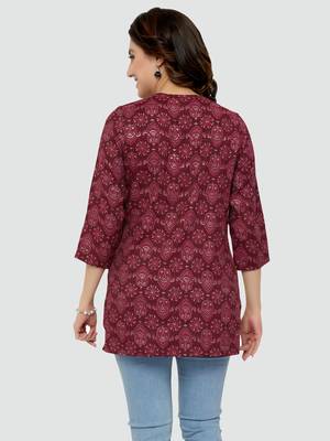 Maroon printed rayon short-kurtis 2