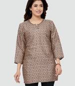 Beige printed rayon short-kurtis