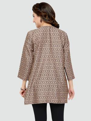 Beige printed rayon short-kurtis 2