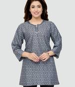 Grey printed rayon short-kurtis