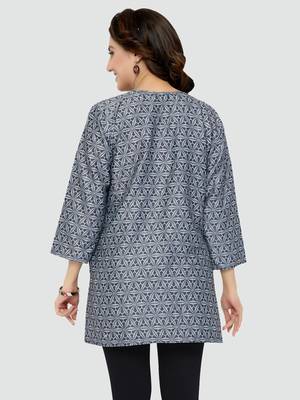 Grey printed rayon short-kurtis 2