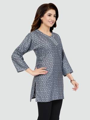 Grey printed rayon short-kurtis 3