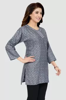 Grey printed rayon short-kurtis