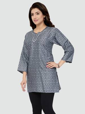Grey printed rayon short-kurtis 4