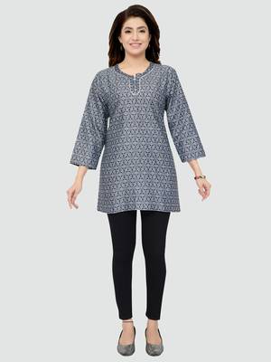 Grey printed rayon short-kurtis 5