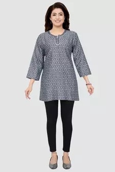 Grey printed rayon short-kurtis