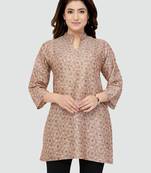 Beige printed rayon short-kurtis