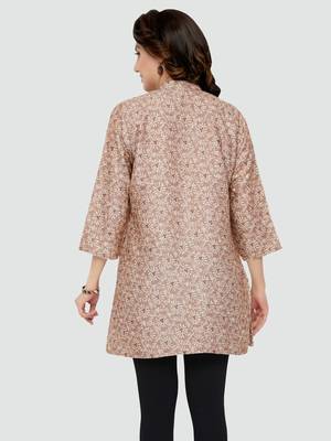 Beige printed rayon short-kurtis 2