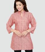 Pink printed rayon short-kurtis