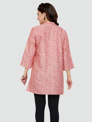 Pink printed rayon short-kurtis 2
