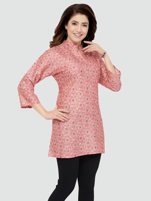 Pink printed rayon short-kurtis 3