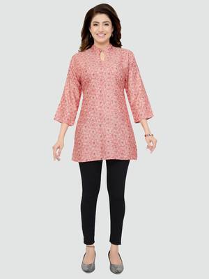 Pink printed rayon short-kurtis 5