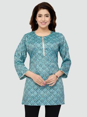 Blue printed rayon short-kurtis 1