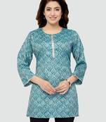 Blue printed rayon short-kurtis