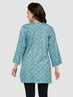 Blue printed rayon short-kurtis 2