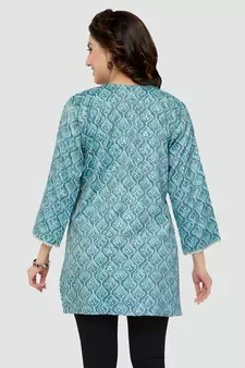 Blue printed rayon short-kurtis