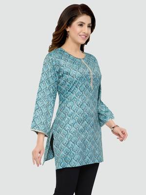 Blue printed rayon short-kurtis 3