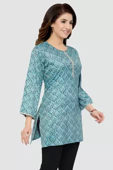 Blue printed rayon short-kurtis