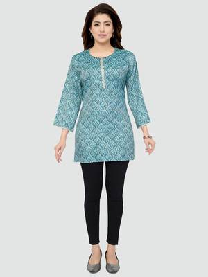 Blue printed rayon short-kurtis 5