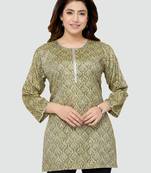 Green printed rayon short-kurtis