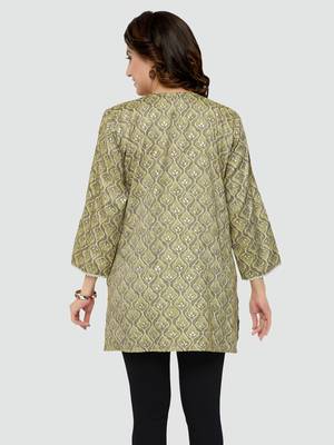 Green printed rayon short-kurtis 2