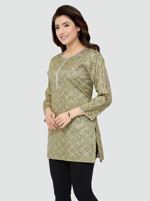 Green printed rayon short-kurtis 4