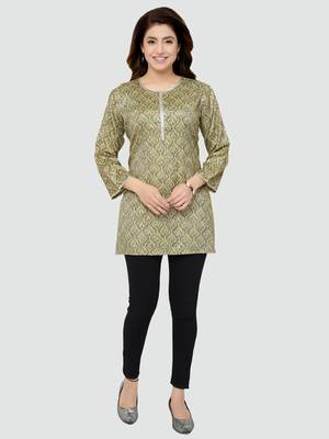 Green printed rayon short-kurtis 5