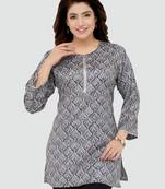 Grey printed rayon short-kurtis