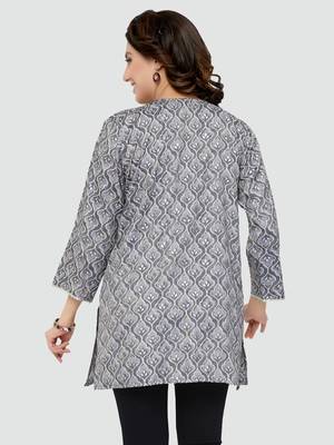 Grey printed rayon short-kurtis 2