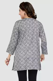 Grey printed rayon short-kurtis