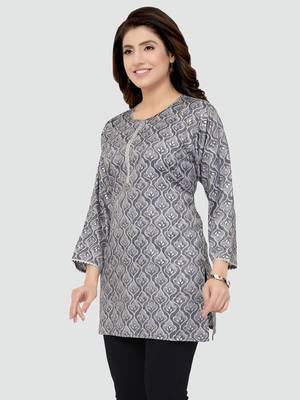 Grey printed rayon short-kurtis 4