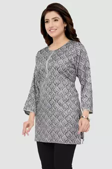 Grey printed rayon short-kurtis