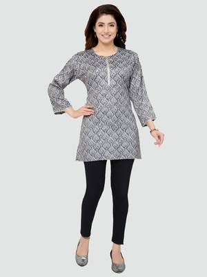 Grey printed rayon short-kurtis 5