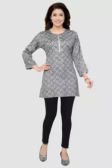 Grey printed rayon short-kurtis