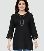 Black plain rayon short-kurtis