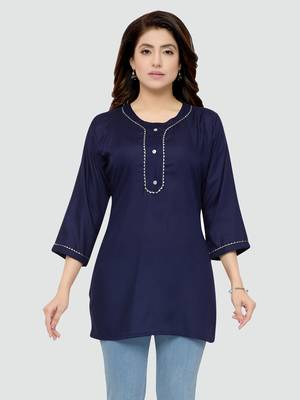 Navy-blue plain rayon short-kurtis 1