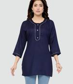 Navy-blue plain rayon short-kurtis