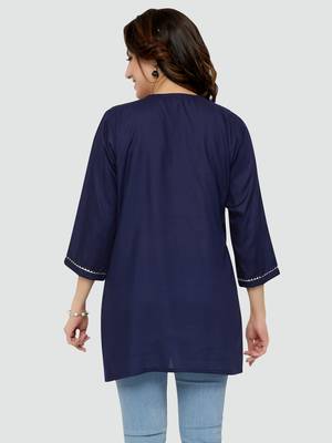 Navy-blue plain rayon short-kurtis 2