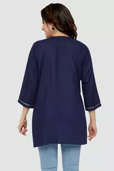 Navy-blue plain rayon short-kurtis