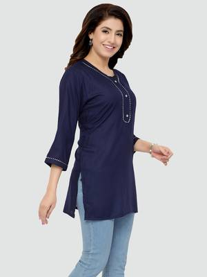 Navy-blue plain rayon short-kurtis 3