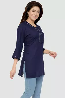 Navy-blue plain rayon short-kurtis