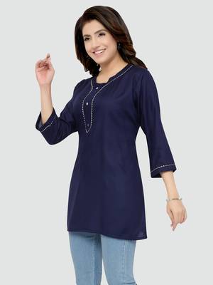 Navy-blue plain rayon short-kurtis 4
