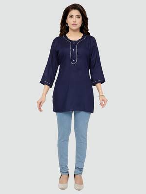 Navy-blue plain rayon short-kurtis 5
