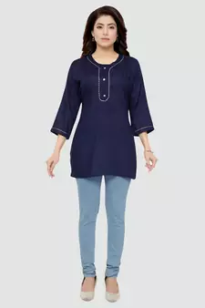 Navy-blue plain rayon short-kurtis
