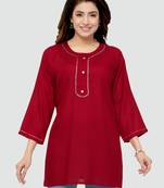 Red plain rayon short-kurtis