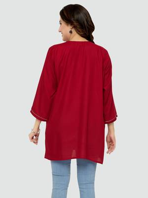 Red plain rayon short-kurtis 2