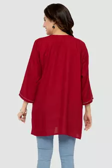 Red plain rayon short-kurtis