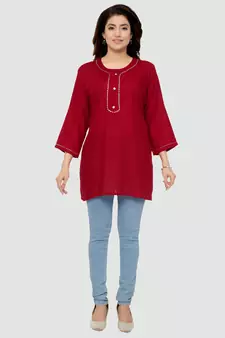 Red plain rayon short-kurtis