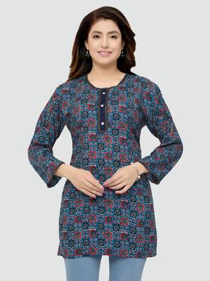Blue printed rayon short-kurtis 1
